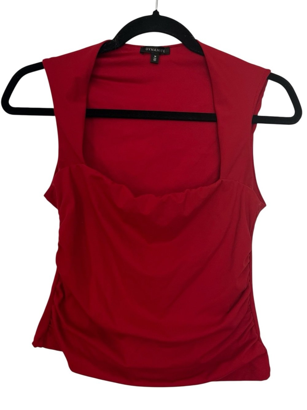 Red Square-Neck Ruched Sides Sleeveless Top - Picture 2 of 9
